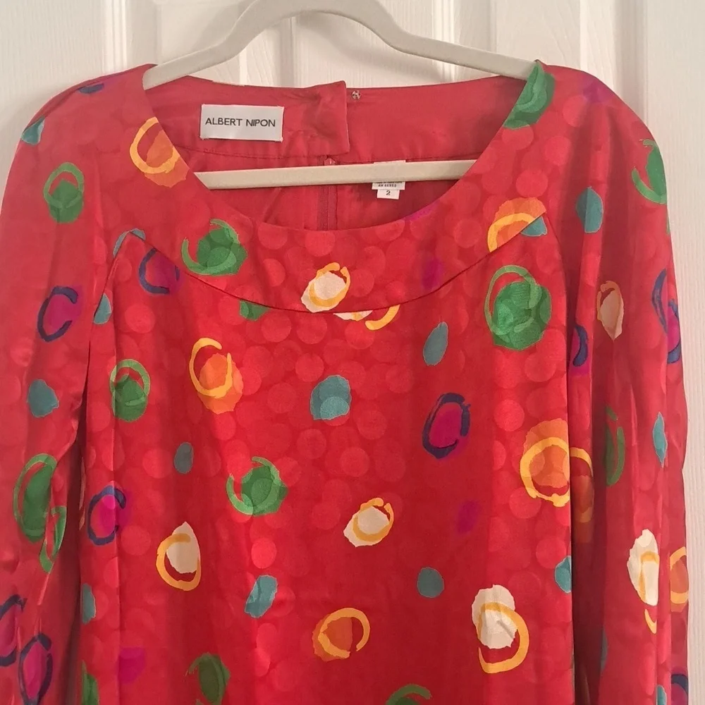 Vintage Albert Nipon Silk Red Dress with Subtle Patterns Sz 2 - Picture 2 of 8